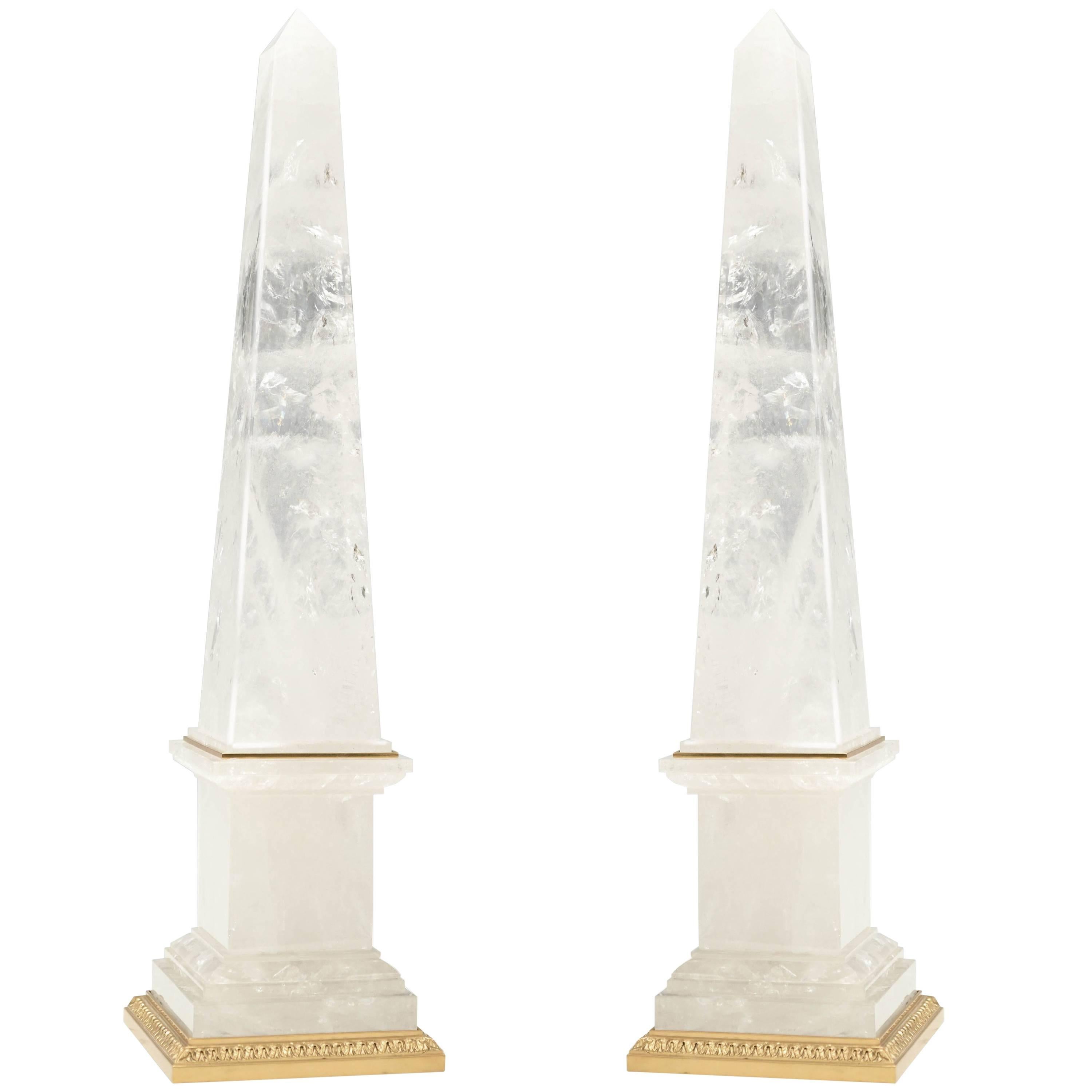 Pair of Rock Crystal Quartz Obelisks For Sale