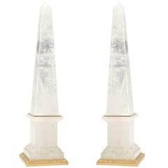 Pair of Rock Crystal Quartz Obelisks
