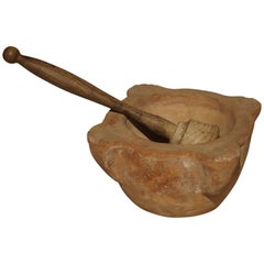 Antique Small 19th Century Terracotta Mortar and Pestle from France