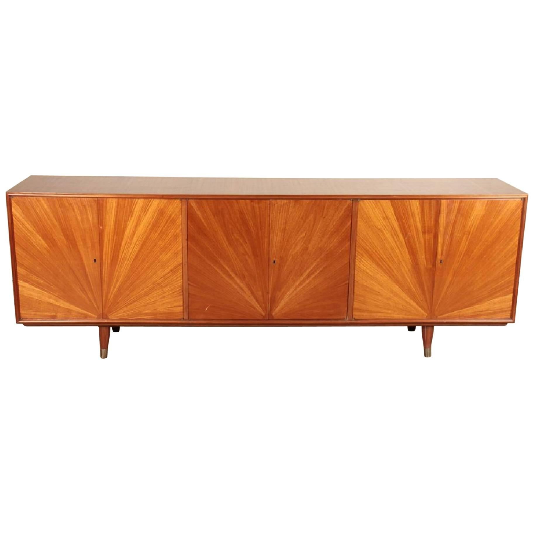 African Mahogany Sideboard with Starburst Design, circa 1960