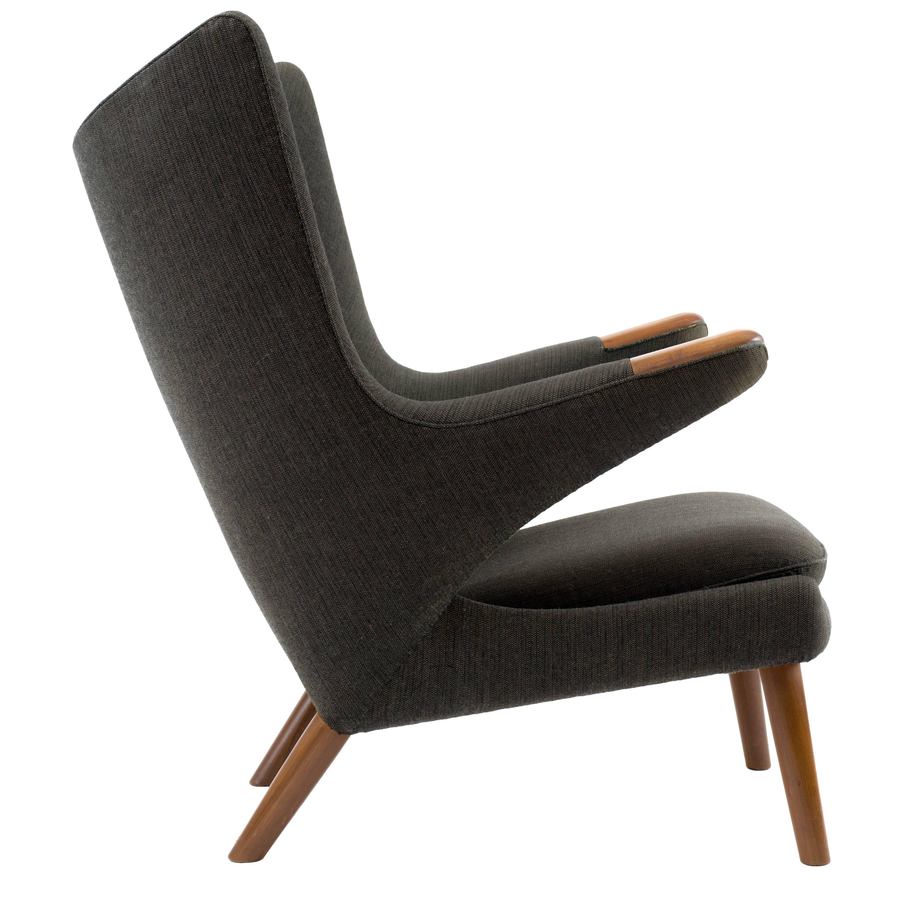 Hans J Wegner Papa Bear Chair in Original Charcoal Gray Wool Upholstery