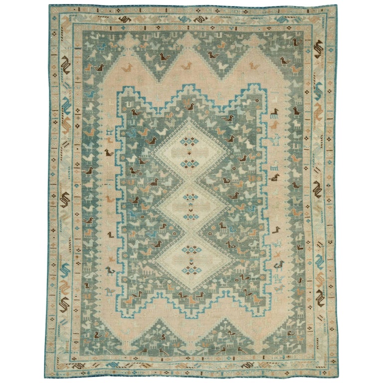 Midcentury Handmade Persian Tribal Accent Rug For Sale at 1stDibs
