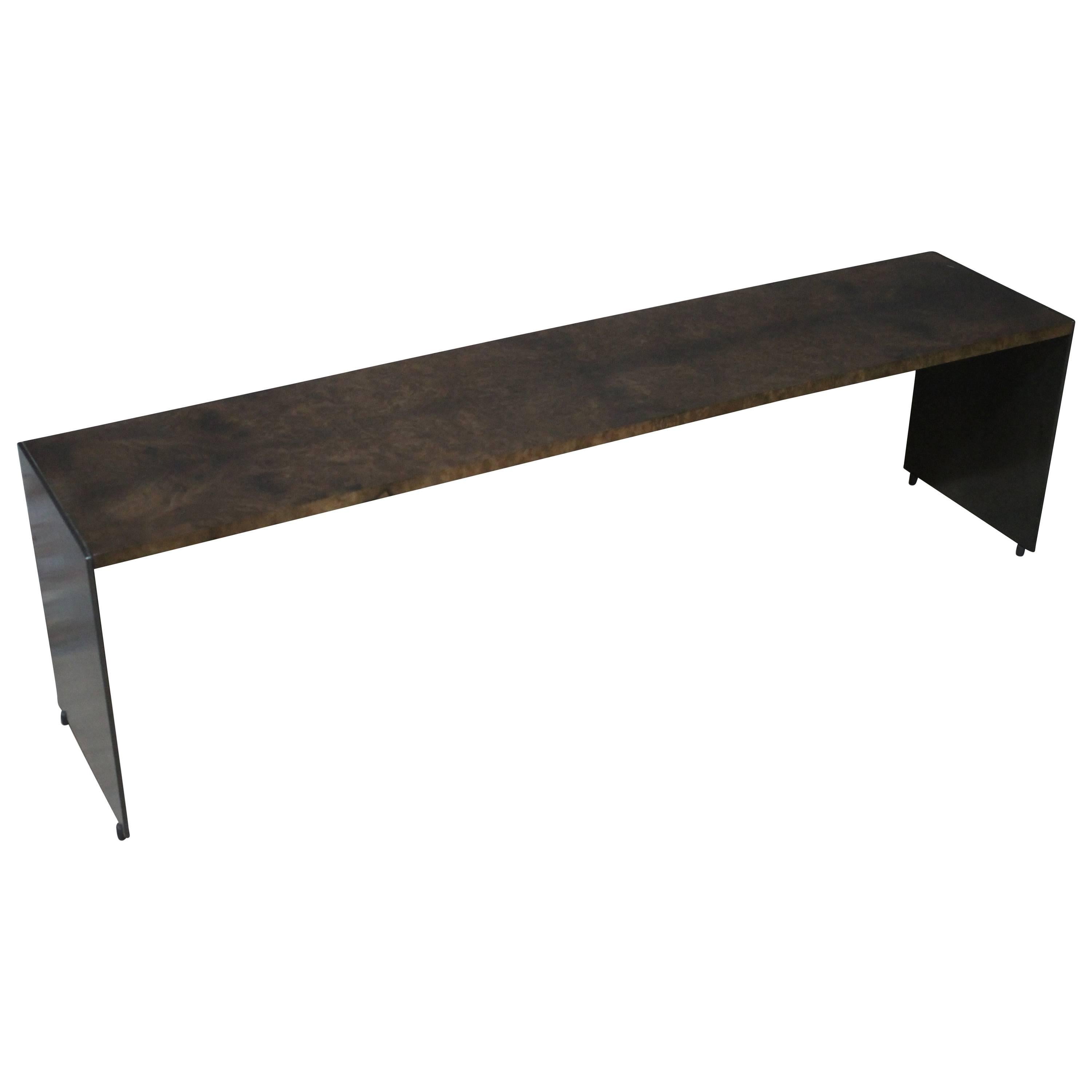 Contemporary Coffee Table in Walnut Burl and Burnished Steel by Costantini, Vinn For Sale
