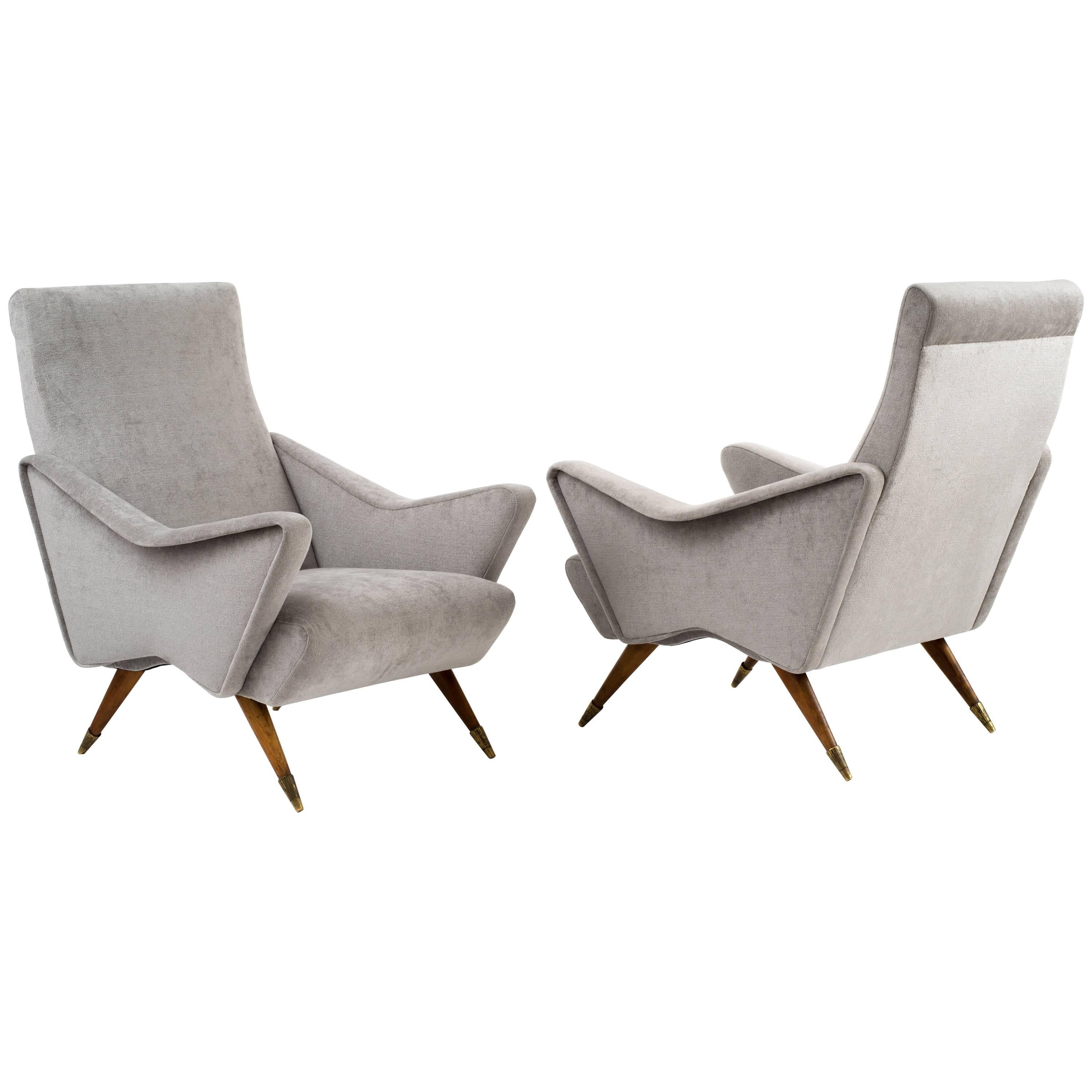 Dynamic Pair of 1950s Italian Lounge Chairs