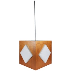 Midcentury Teak and Frosted Glass Pendant