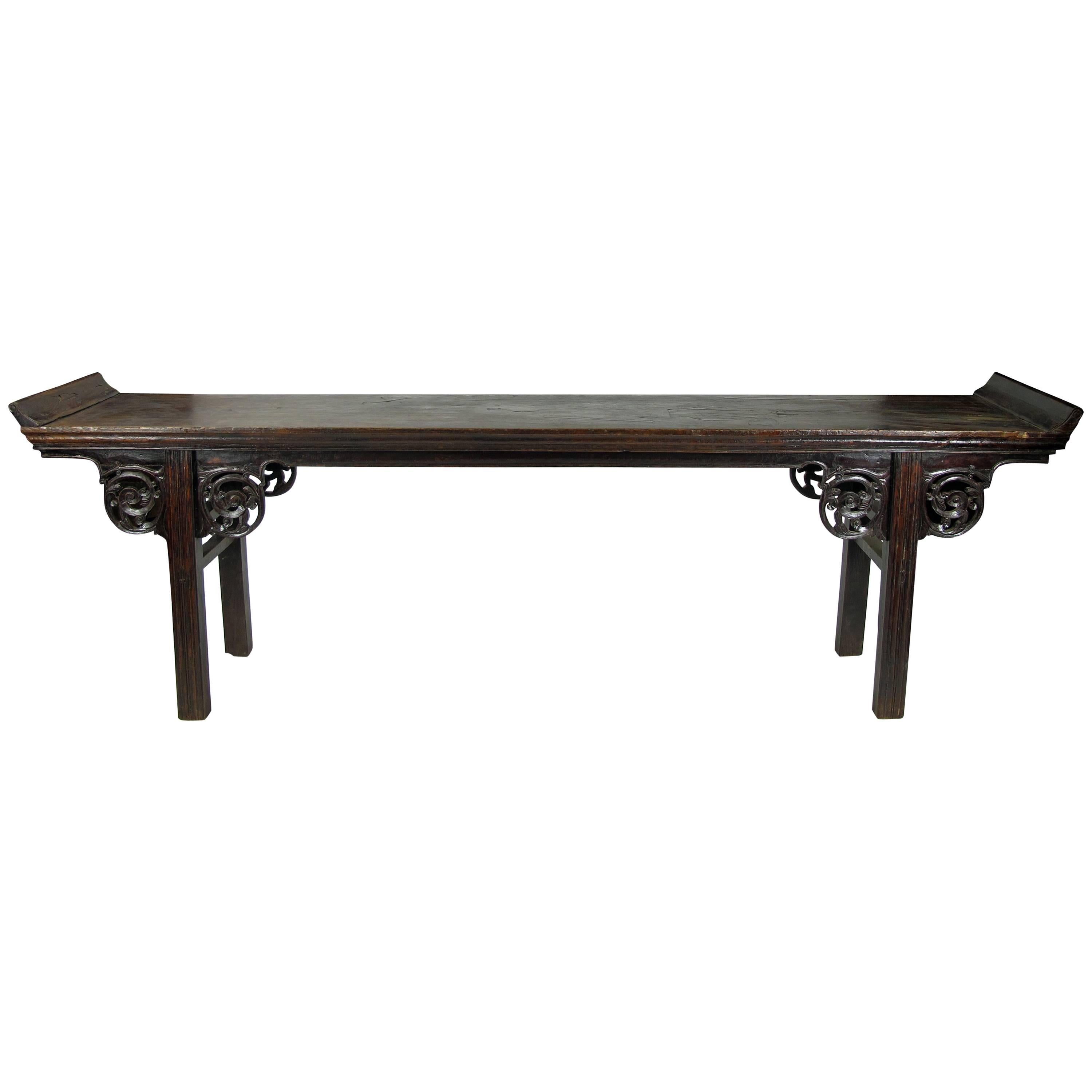Splendid Early 19th Century Chinese Elmwood Altar or Console Table