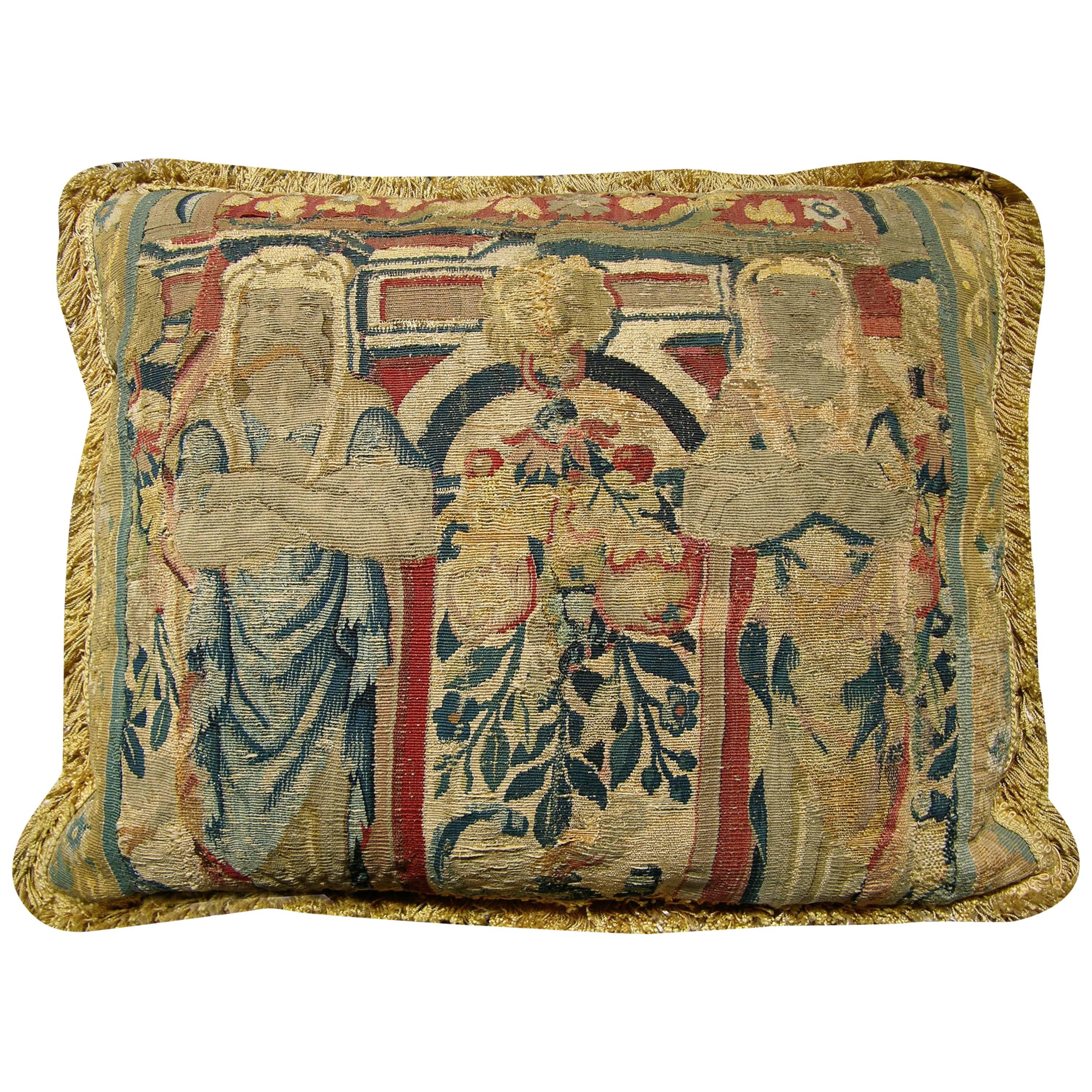 Antique Brussels Tapestry Pillow, circa 1650 77p