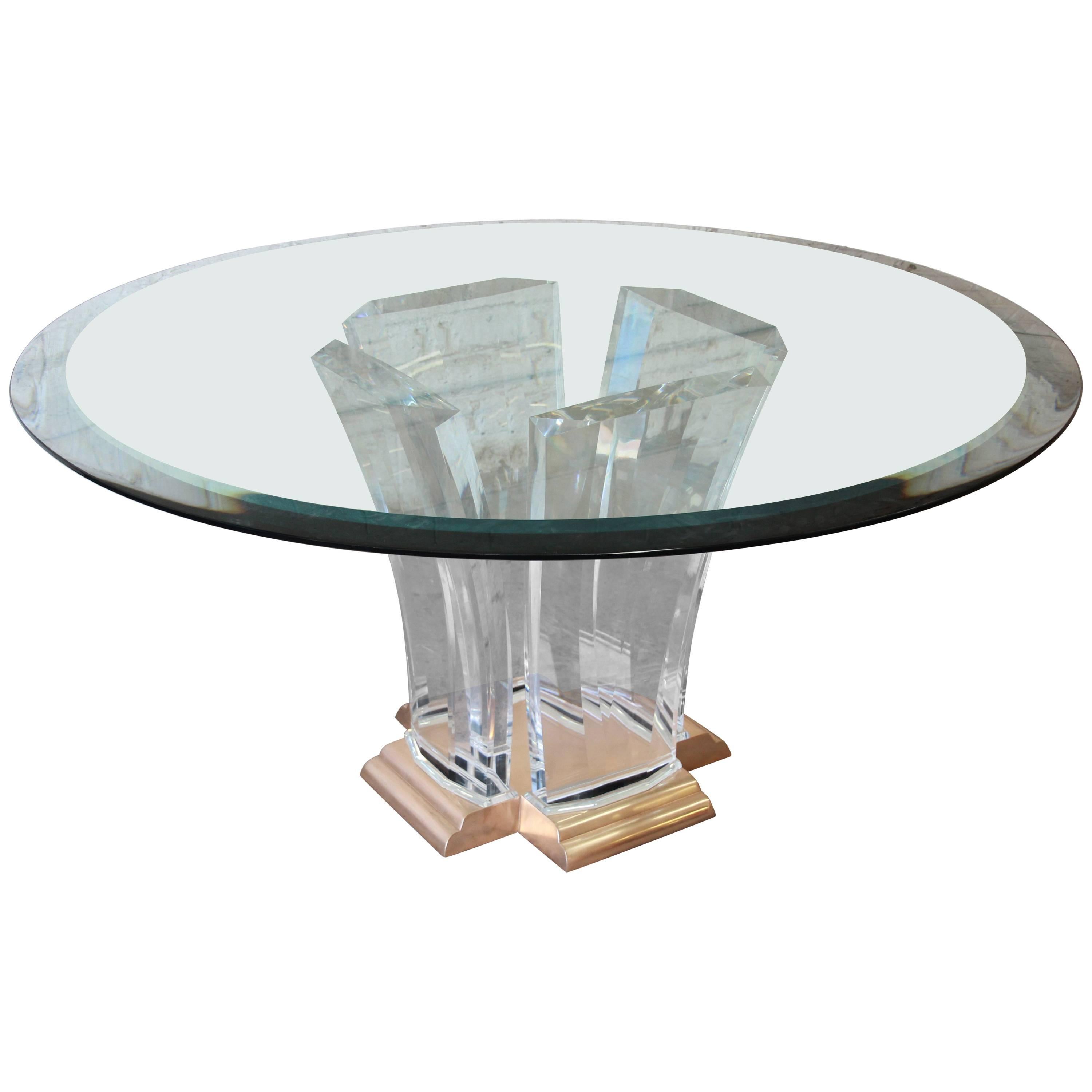 Jeffrey Bigelow Lucite, Brass, and Glass Dining or Center Table, 1984