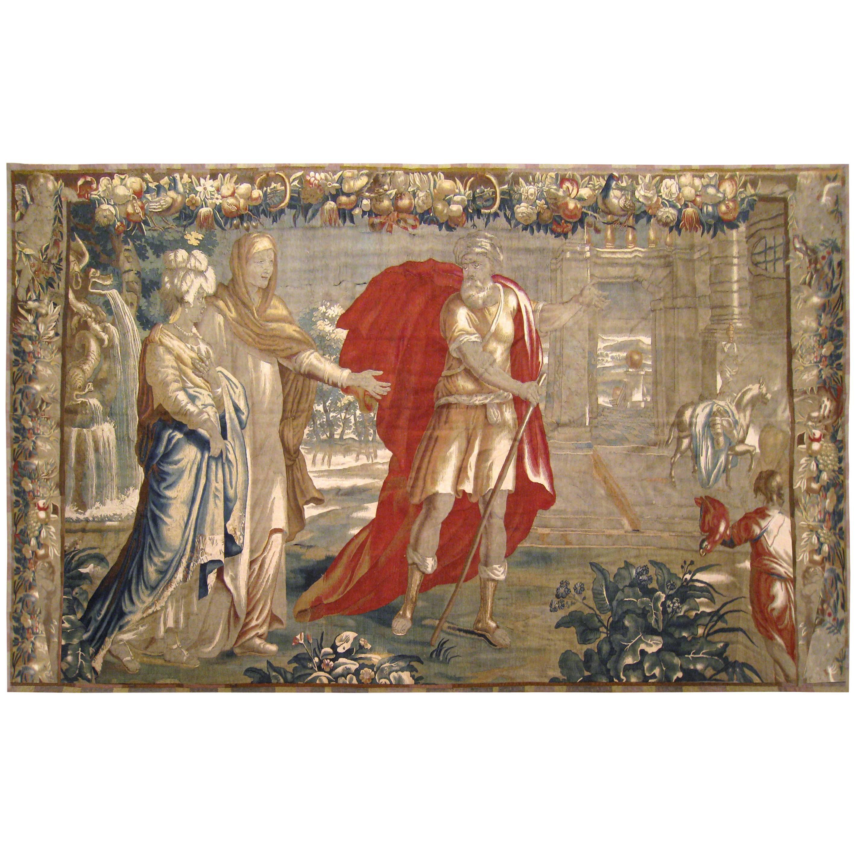 Antique 18th Century Flemish Historical Tapestry w/ the Roman General Coriolanus