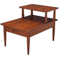 Vintage Walnut Two-Tiered Side Table Attributed to T.H. Robsjohn-Gibbings for Widdicomb
