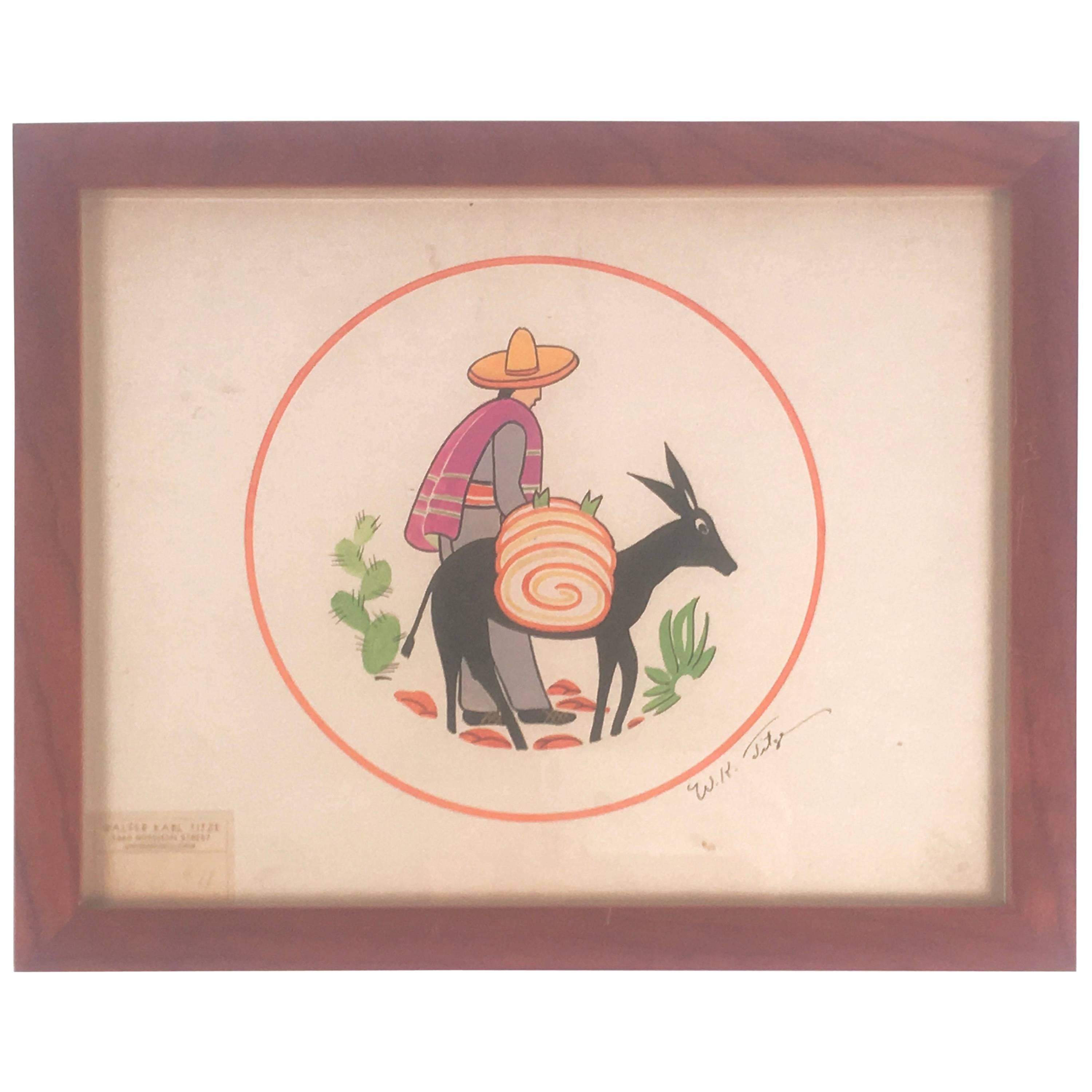 Art Deco Walter Karl Titze MexicanThemed Drawing for a Dinner Plate