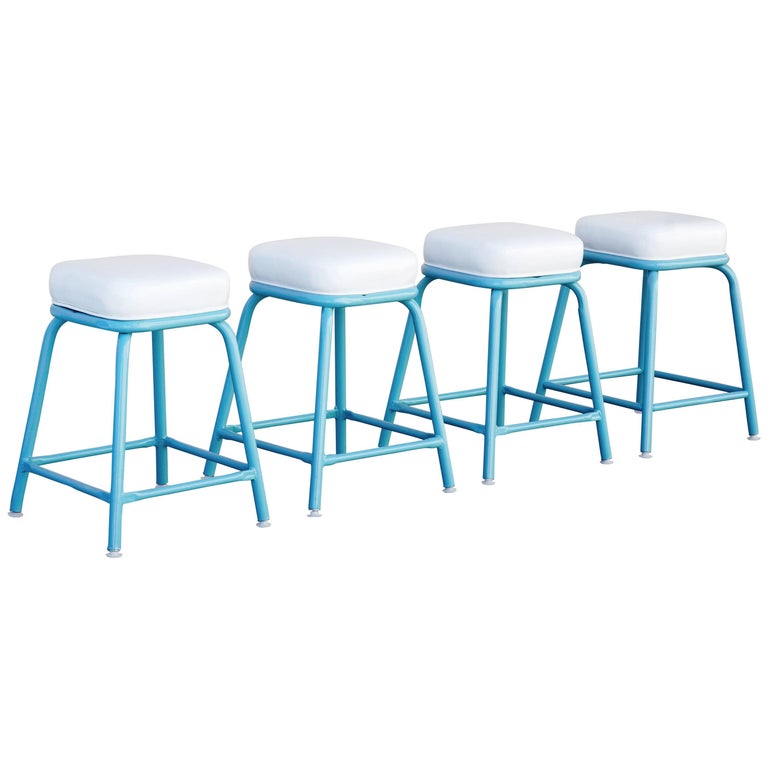 Set Of Four Machine Age Stools In Tiffany Blue At 1stdibs Set Of Four Machine Age Stools In Tiffany Blue For