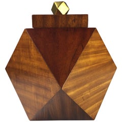 Vintage Maitland Smith Geometric Octagonal Mahogany and Brass Lidded Box Midcentury