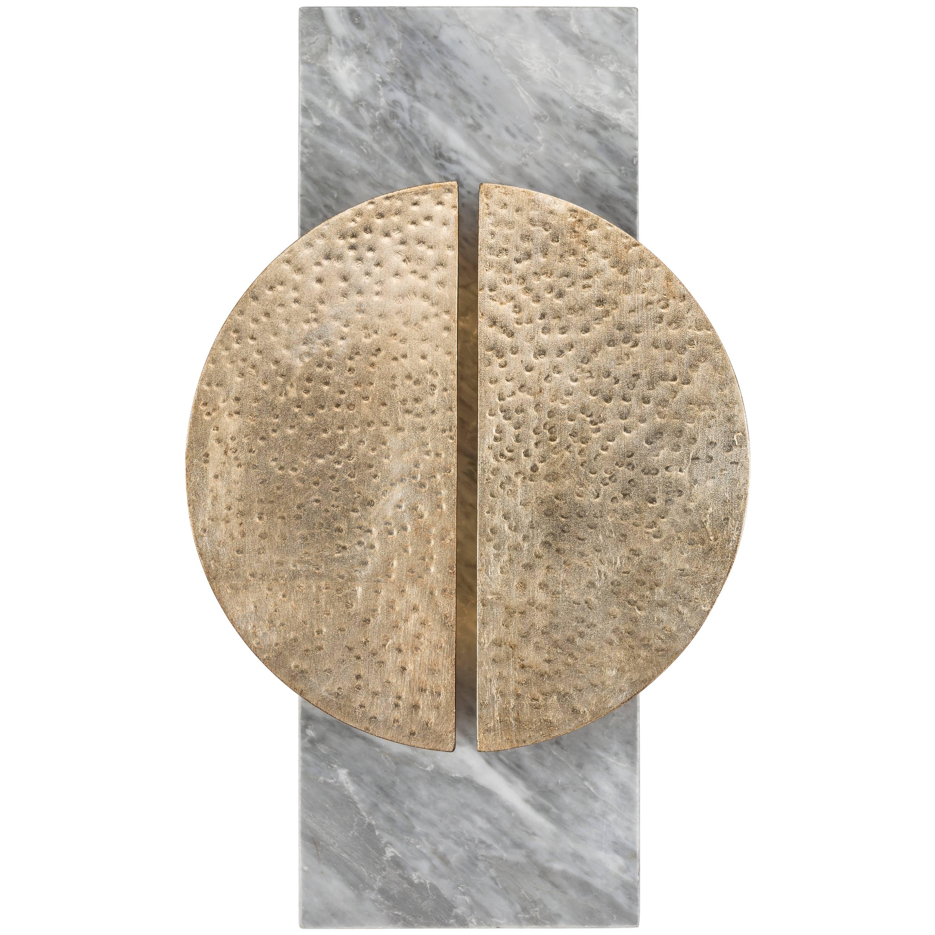 HALO SCONCE - Modern Hand-Forged Leafing Sconce on a Carrara Marble Plate For Sale