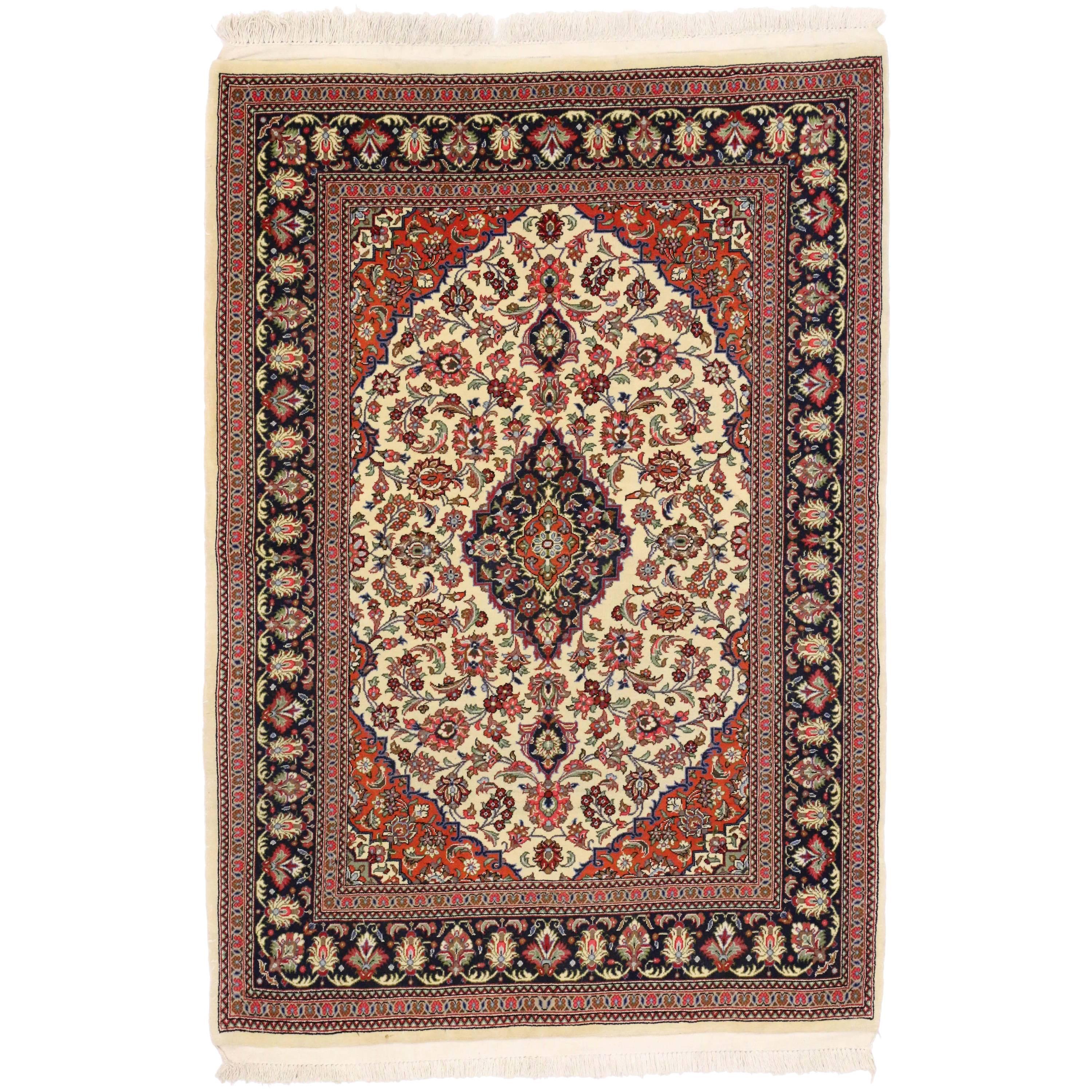 Vintage Persian Qum Silk Rug with with French Rococo Style For Sale
