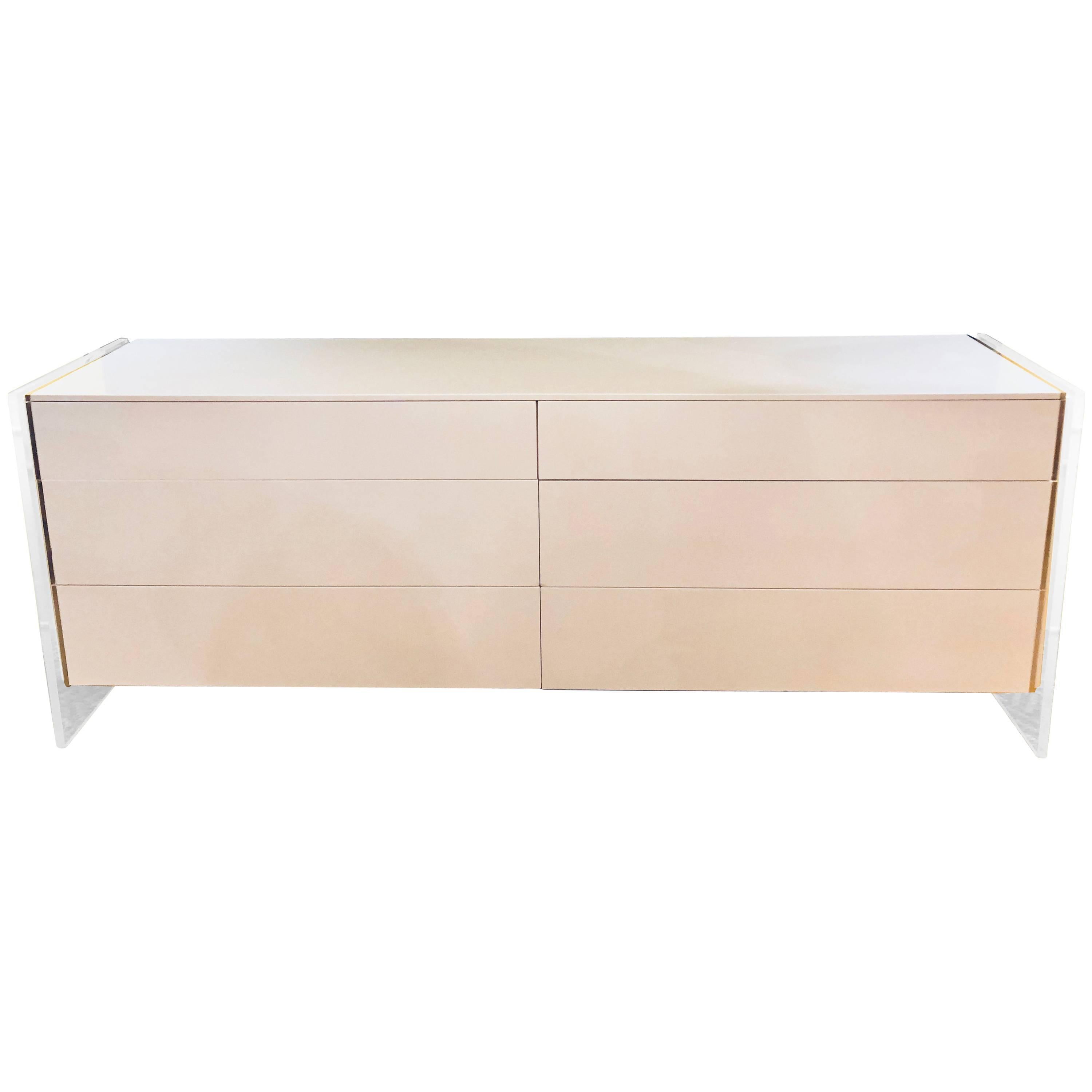 Mid-Century Modern White Dresser or Commode with Lucite Sides by John Stuart