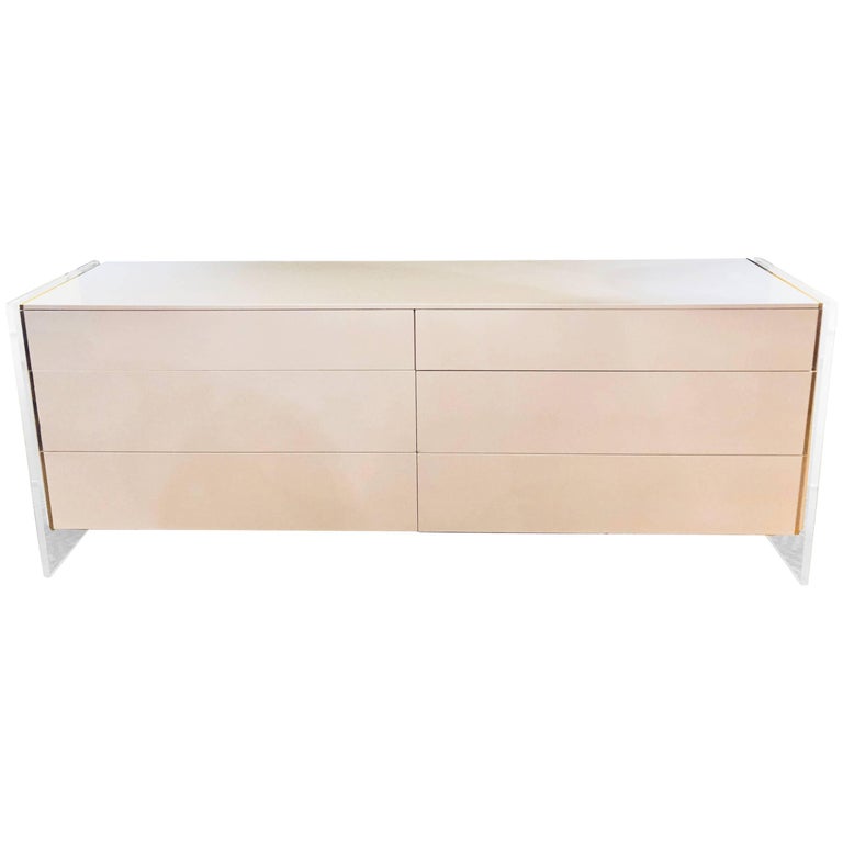 Mid Century Modern White Dresser Or Commode With Lucite Sides By