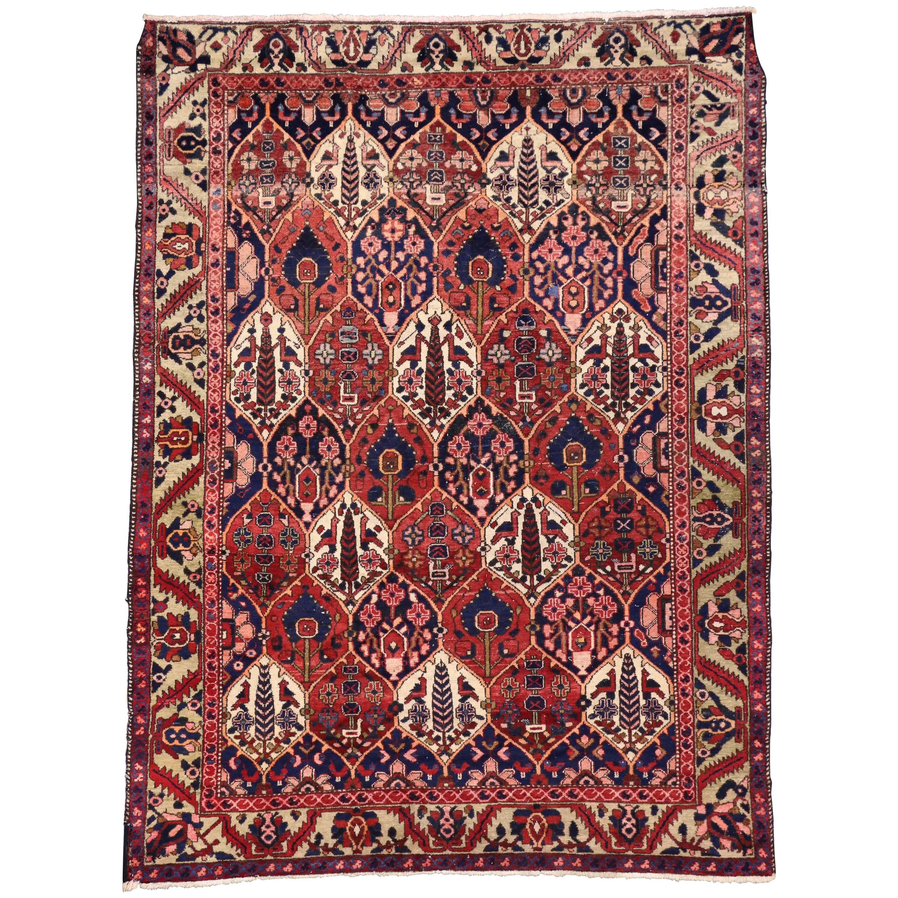 Vintage Persian Bakhtiari Rug with Four Seasons Garden Design For Sale