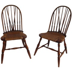 Antique 19th Century Windsor Brace Back Chairs, Pair