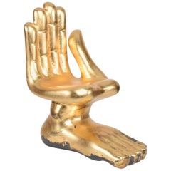 Pedro Friedeberg Surrealist Ceramic Gilt Foot Hand Sculpture