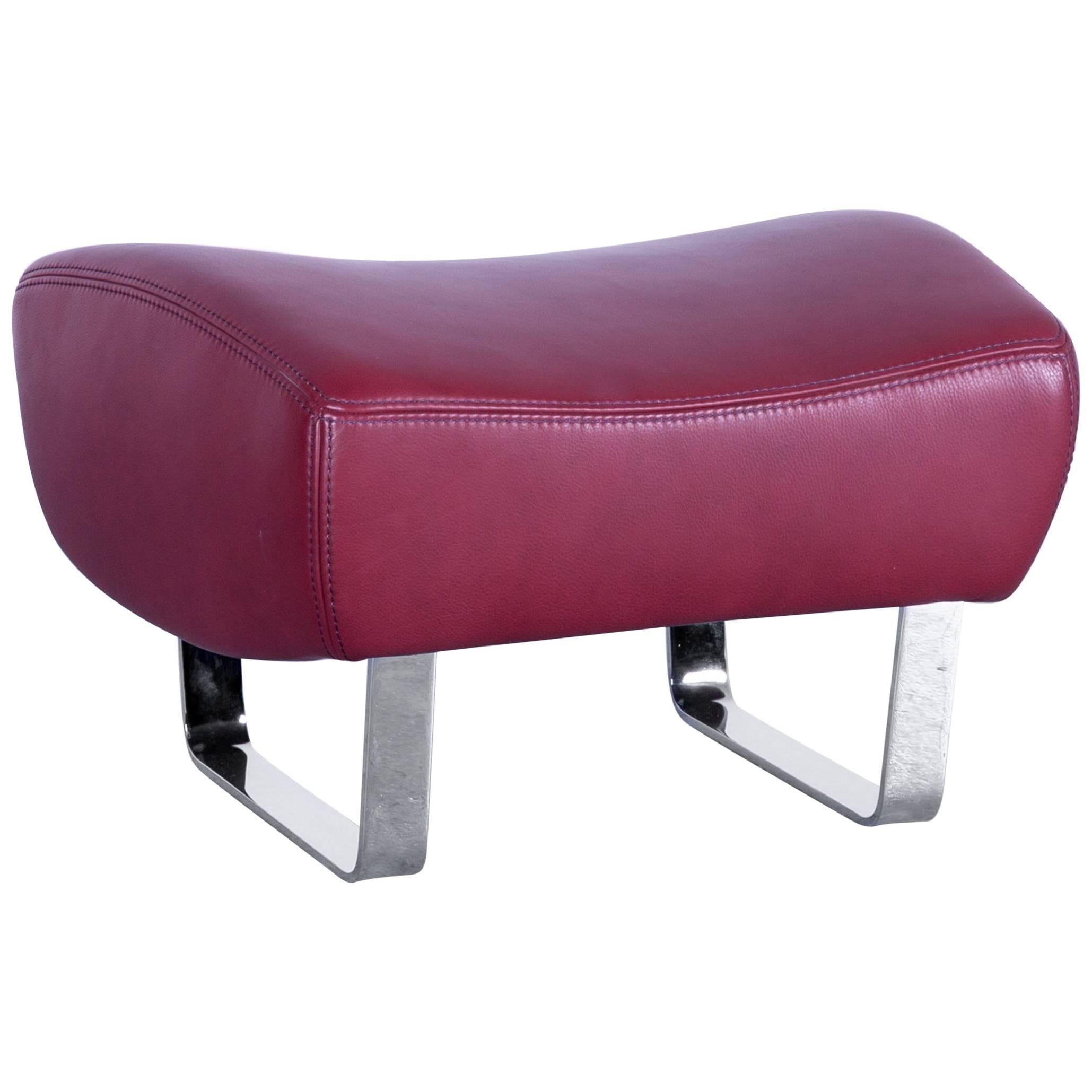 Koinor Designer Footstool Red Wine Colored Leather Footrest Pouf
