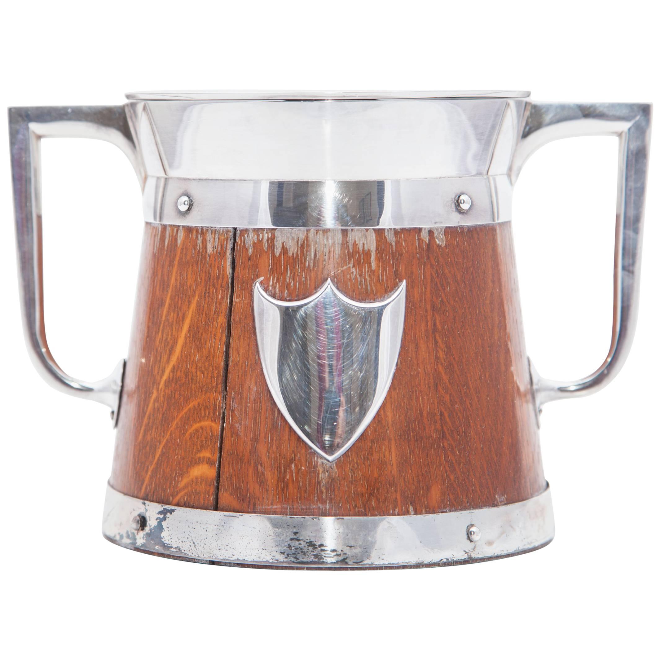  19th Century Treen Ice Bucket with Crest Embellishment and Liner For Sale