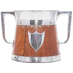 Antique 19th Century Treen Ice Bucket with Crest Embellishment and Liner