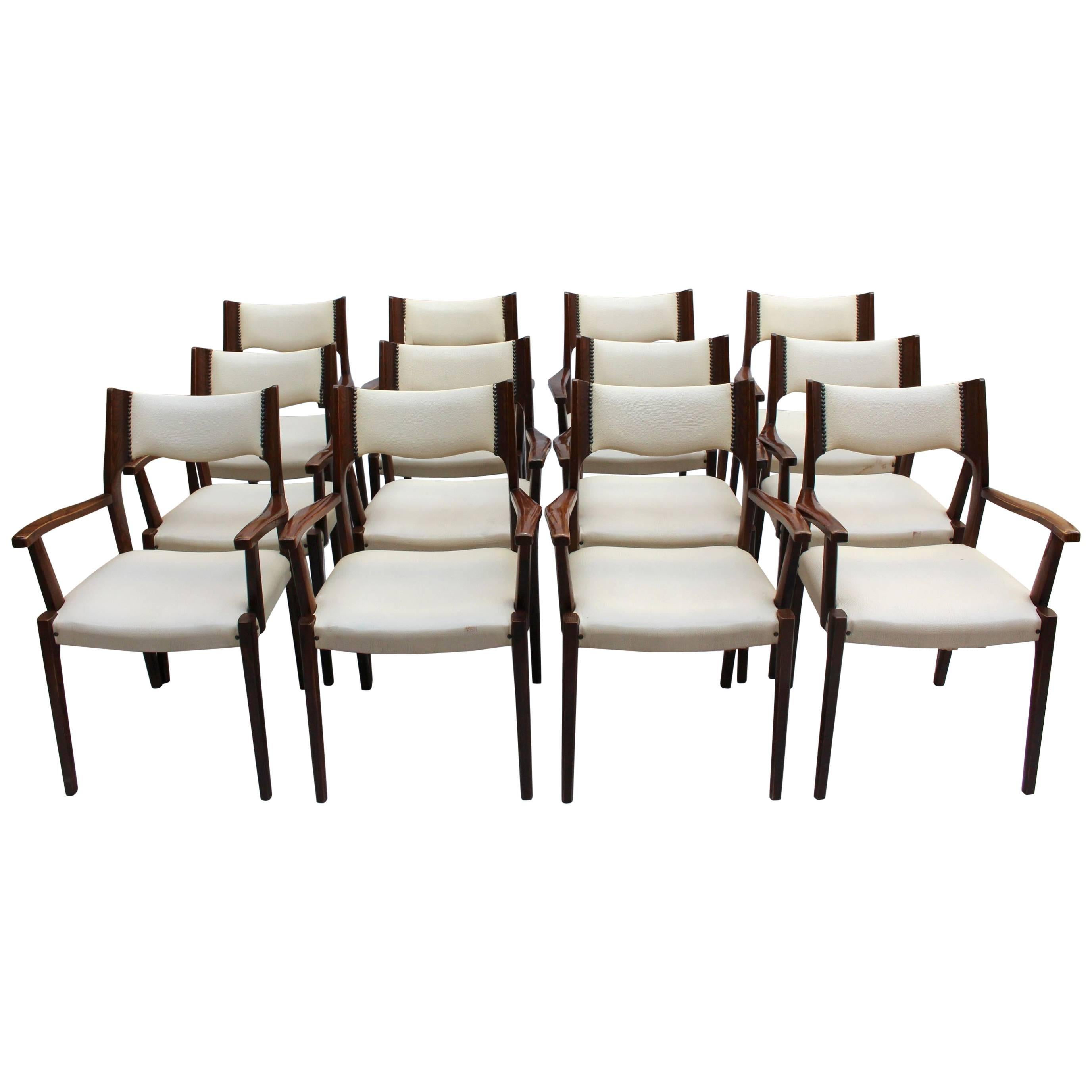 Set of 12 French Fine 1960's Elm Arm Chairs