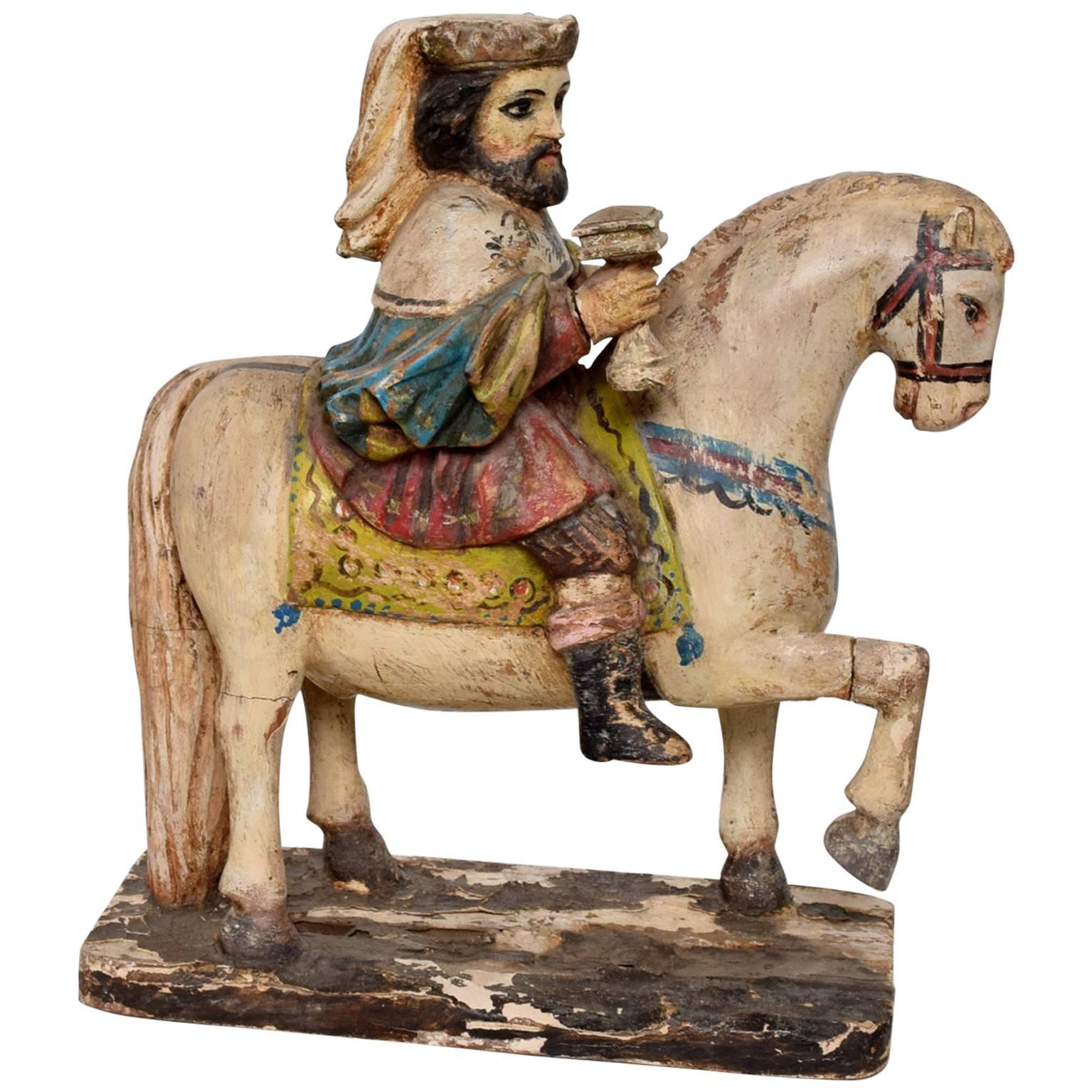 Antique Wood Horse and Kind Hand-Carved