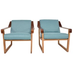 Pair of Danish Modern Armchairs in Oak and Rosewood Arms