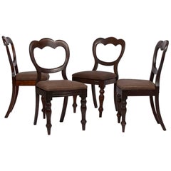Antique Dining Chairs with Brown Leather Seat