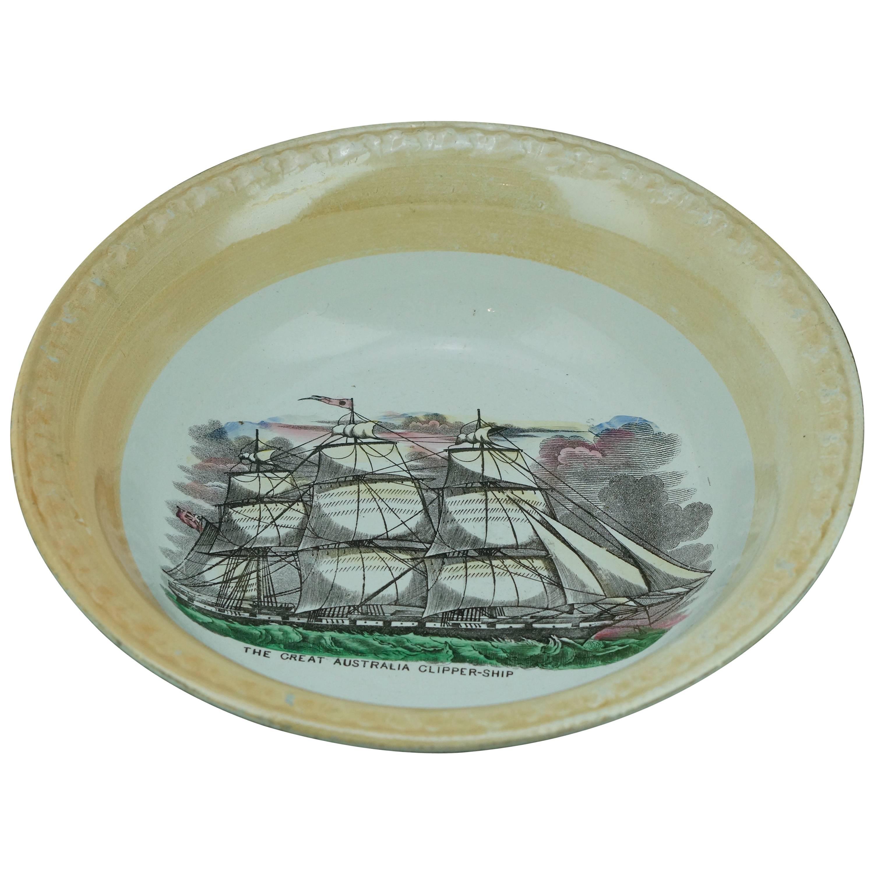 Sunderland Pottery Bowl, The Great Australia Clipper-Ship, circa 1860 For Sale
