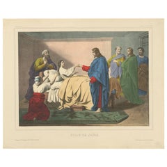 Antique Religious Print "No. 20" the Raising of Jairus' Daughter, circa 1840