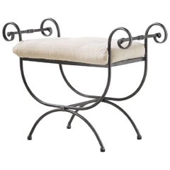 Hollywood Regency Wrought Iron Curule Bench, Savonarola, Throne