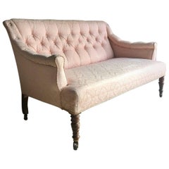 Antique Sofa Settee Chesterfield Button Back 19th Century Victorian Pink Casters