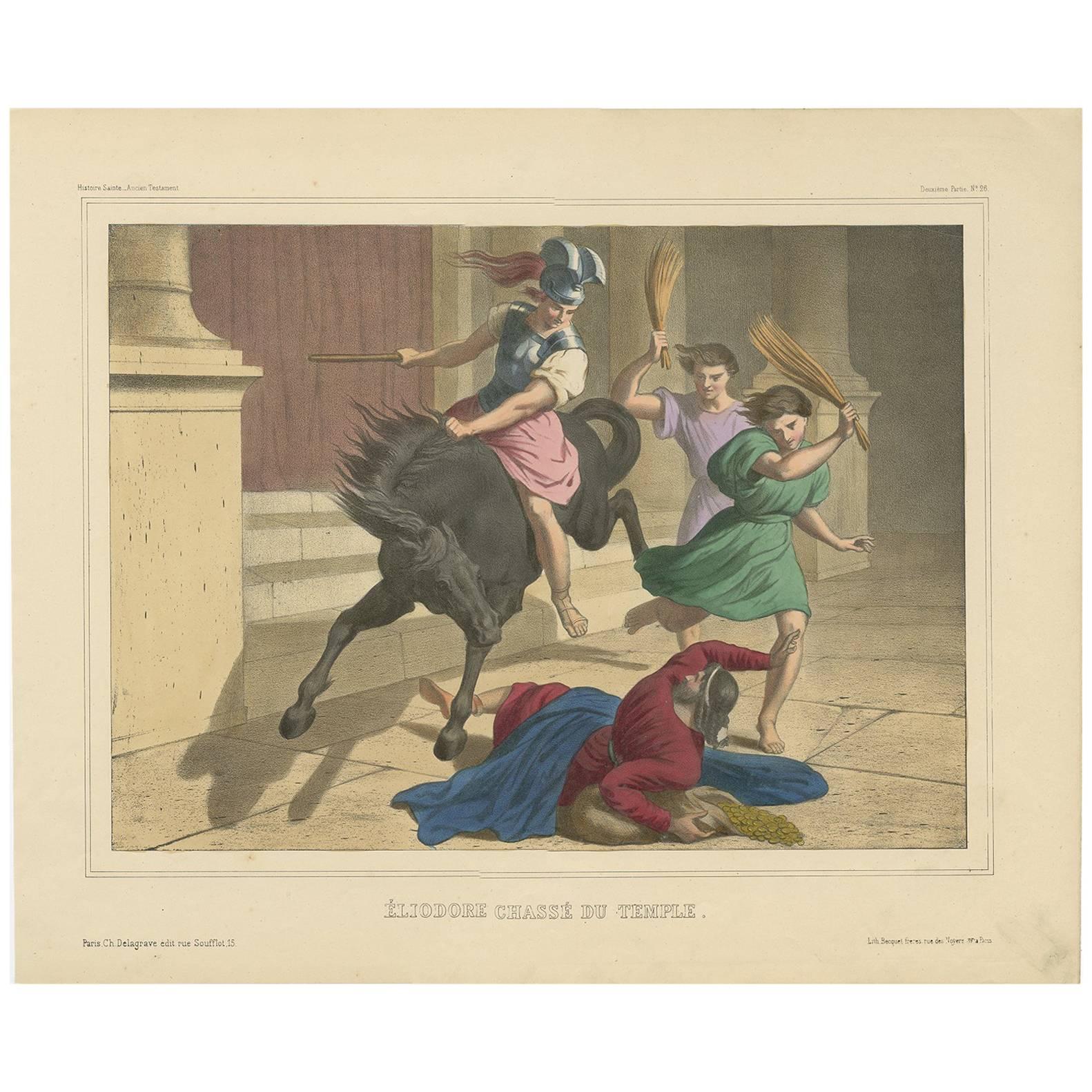 Religious Print "No.26" Expulsion of Heliodorus from the Temple, circa 1840 For Sale