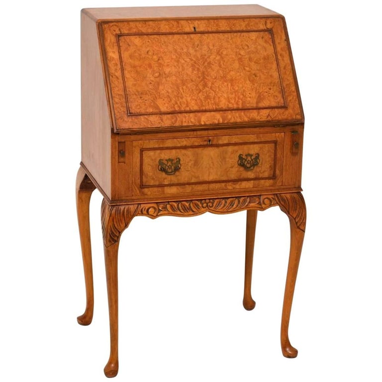 Small Antique Burr Maple Writing Bureau For Sale at 1stdibs