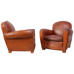 Pair of French Leather Club Chairs