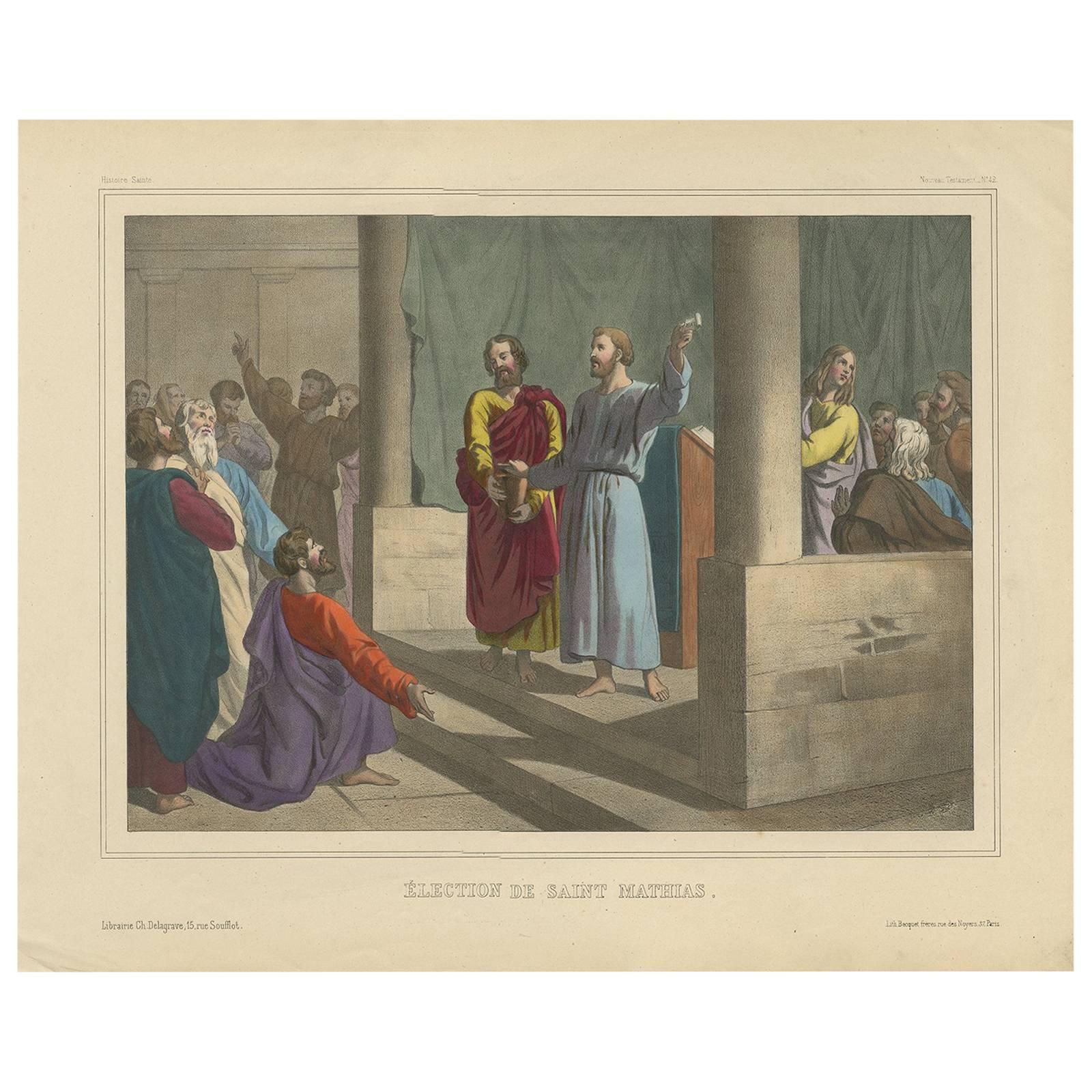 Antique Religious Print 'No. 42' Election of Saint Matthias, circa 1840