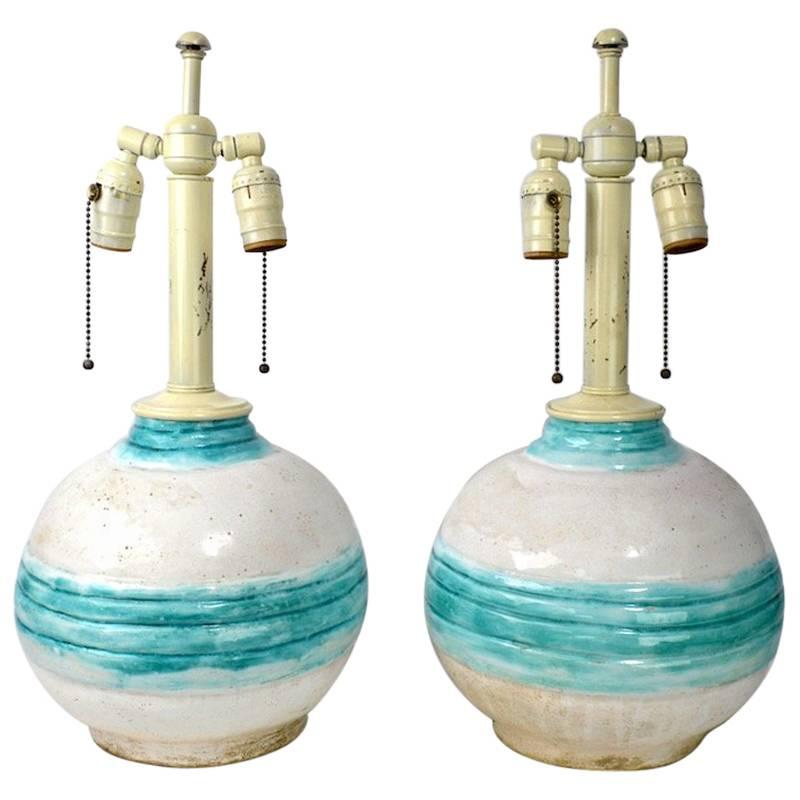 Pair of Art Deco Pottery Lamps Marke France Dore, 1928