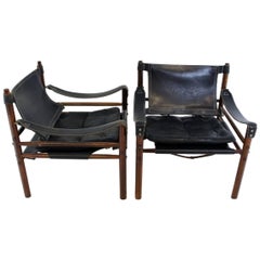 Pair of Sirocco Safari Chair by Arne Norell Black Leather