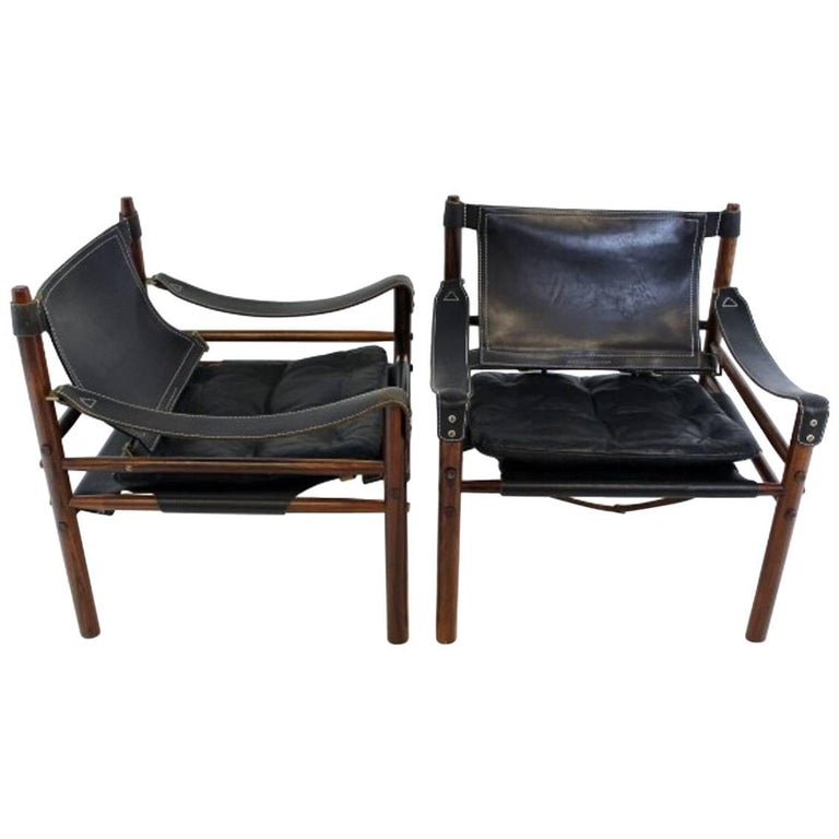 Pair of Sirocco Safari Chair by Arne Norell Black Leather For Sale