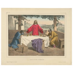 Impression religieuse ancienne n° 40 « The Disciples of Emmaus », datant d'environ 1840