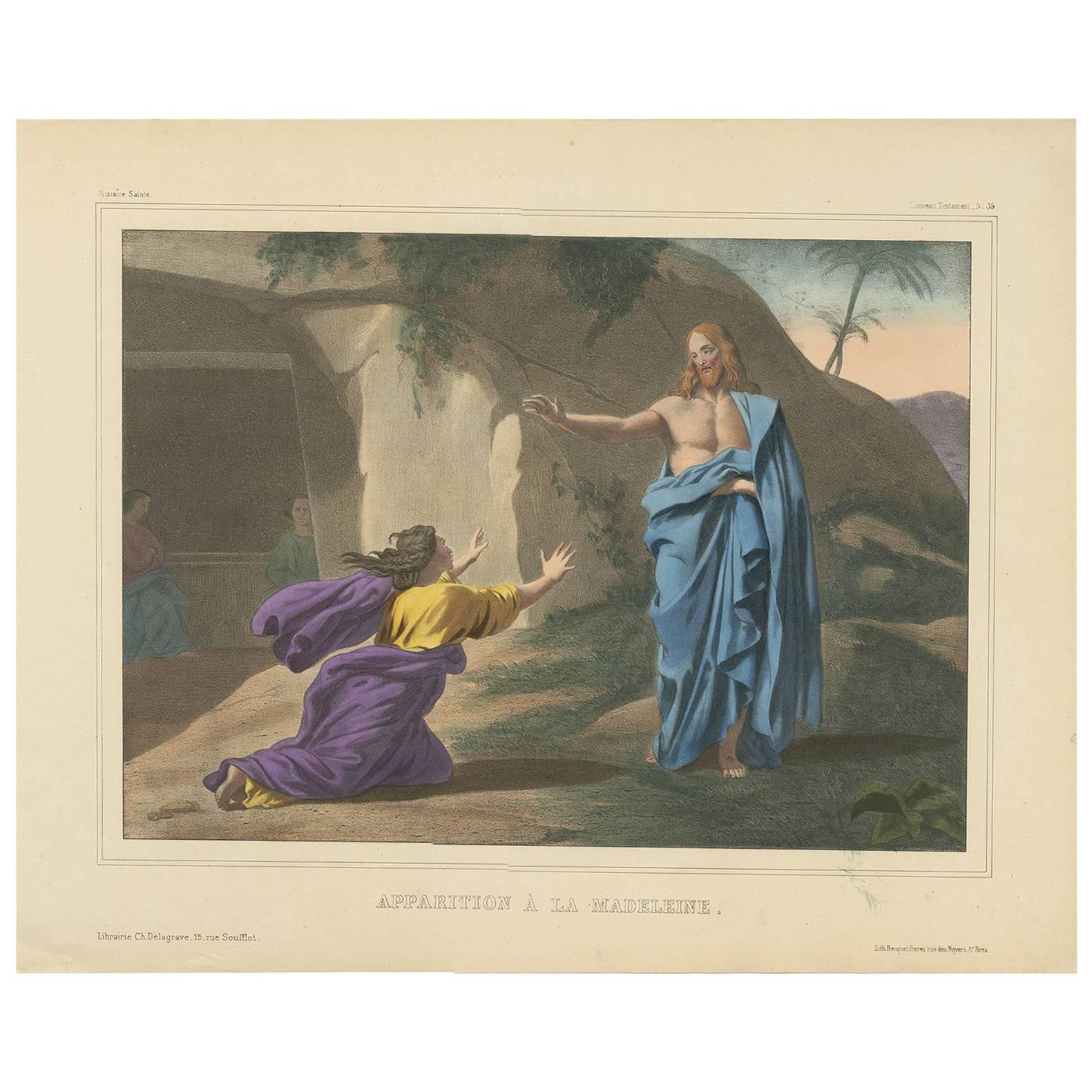 Antique Religious Print 'No. 39' the Appearance to Mary Magdalene, circa 1840 For Sale