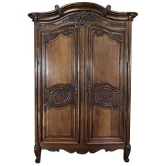 Antique 19th Century Country French Solid Walnut Normandie Armoire, circa 1840