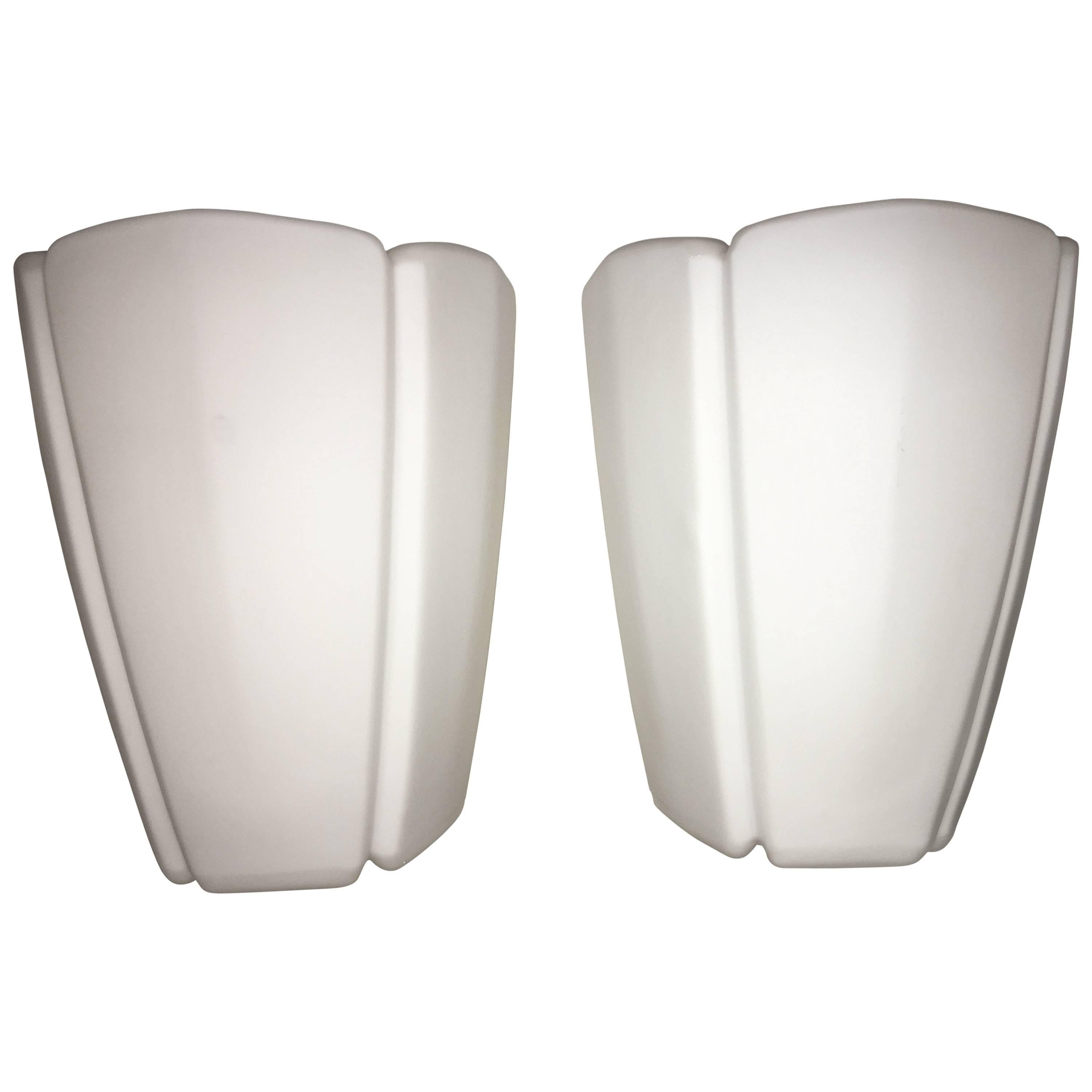 Pair of 1960s Milk Glass Sconces by Limburg Germany - 2 pair available For Sale