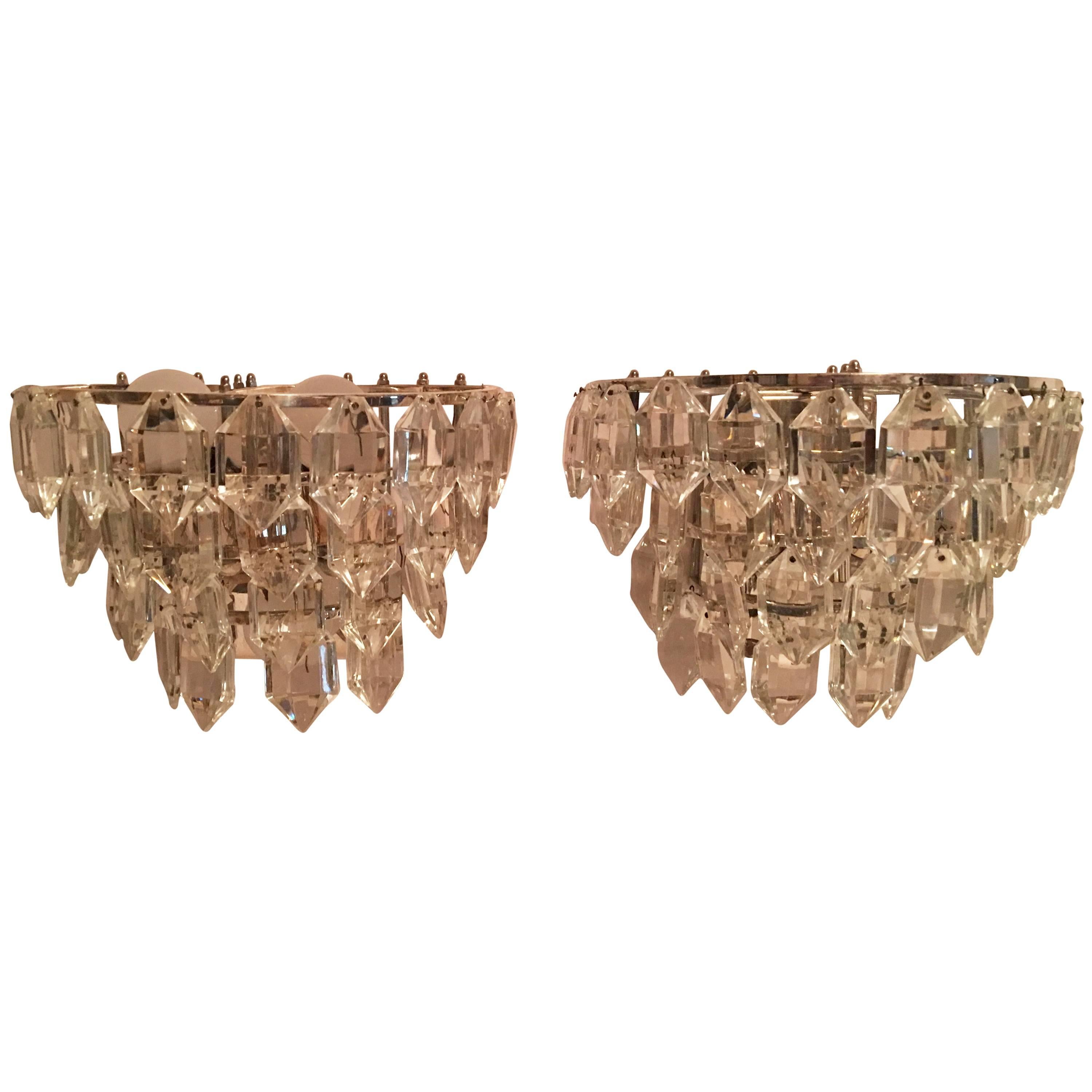 Pair of lovely Austrian Tiered Crystal Glass Sconces  For Sale
