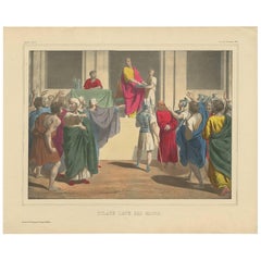 Antique Religious Print 'No. 33' Pilate Washing His Hands, circa 1840