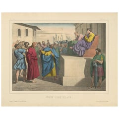 Antique Religious Print "No. 32" Jesus before Pilate, circa 1840