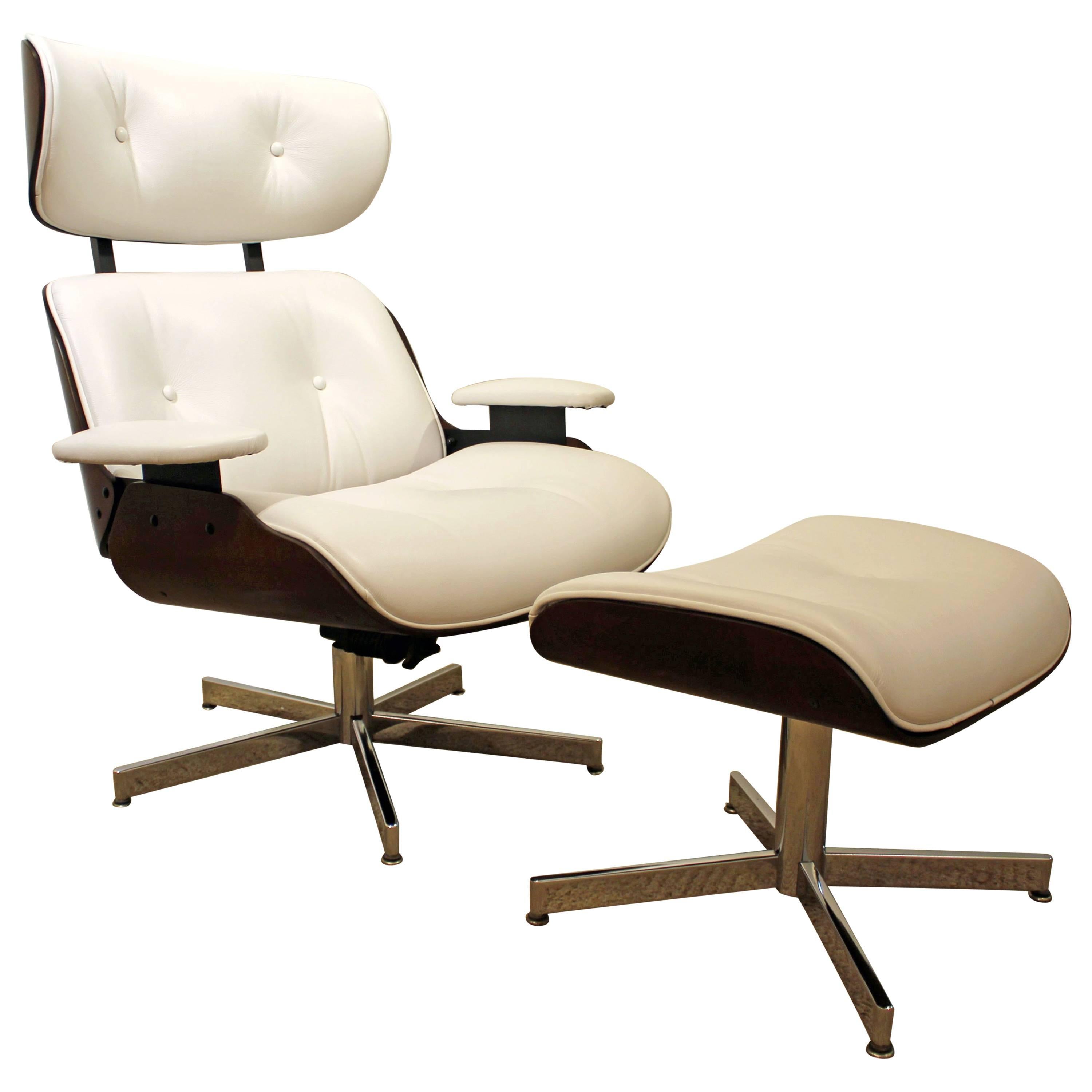 Selig Eames Leather Swivel Lounge Chair and Ottoman